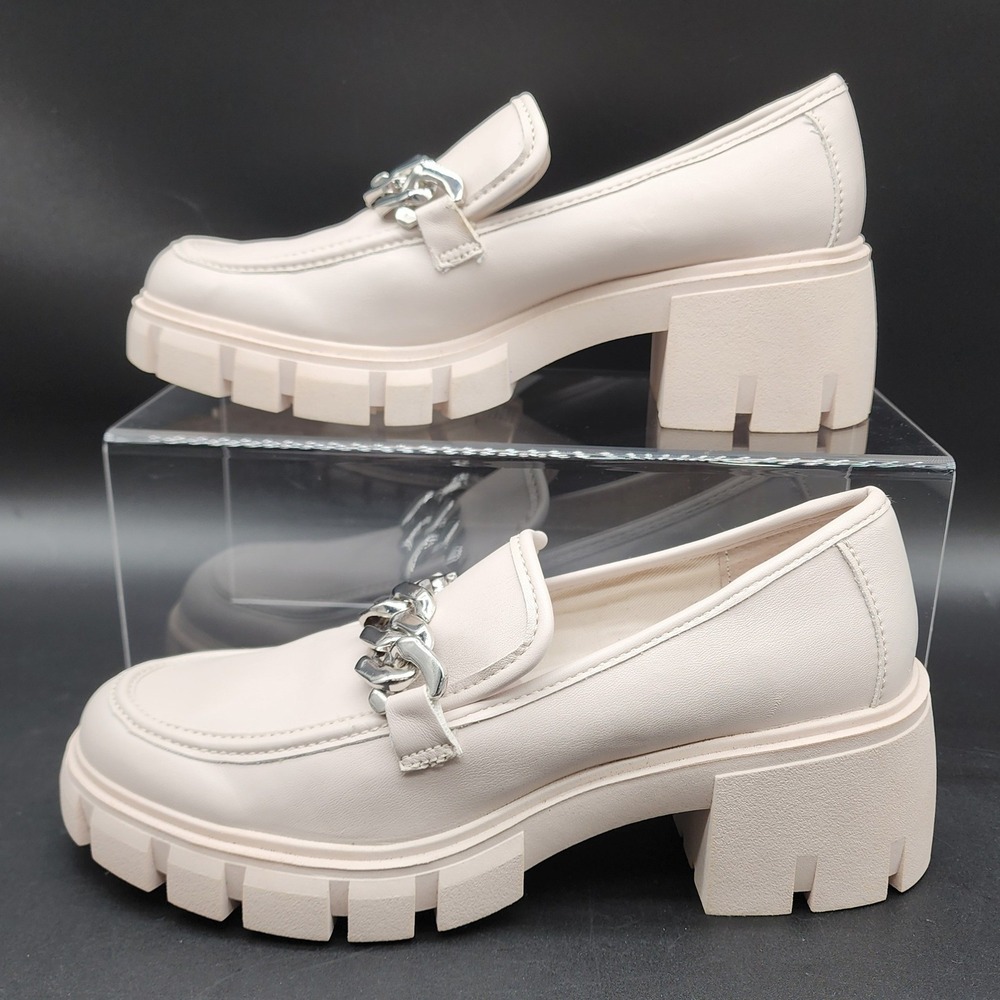 Madden Girl 10M Cream Hoxtonn Platform Lug Sole Loafers Chain Link Dark Academia